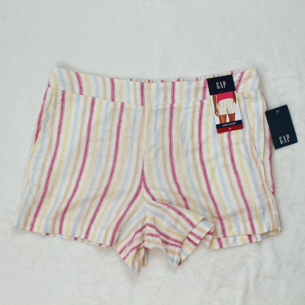 NWT GAP multi colored striped linen shorts XL summer vacation